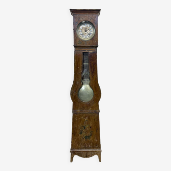 Nineteenth century clock in fir, clock face with enamelled numerals