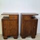 Vintage Art Deco Nightstands Pair Wooden Bedside Tables with Brass Har