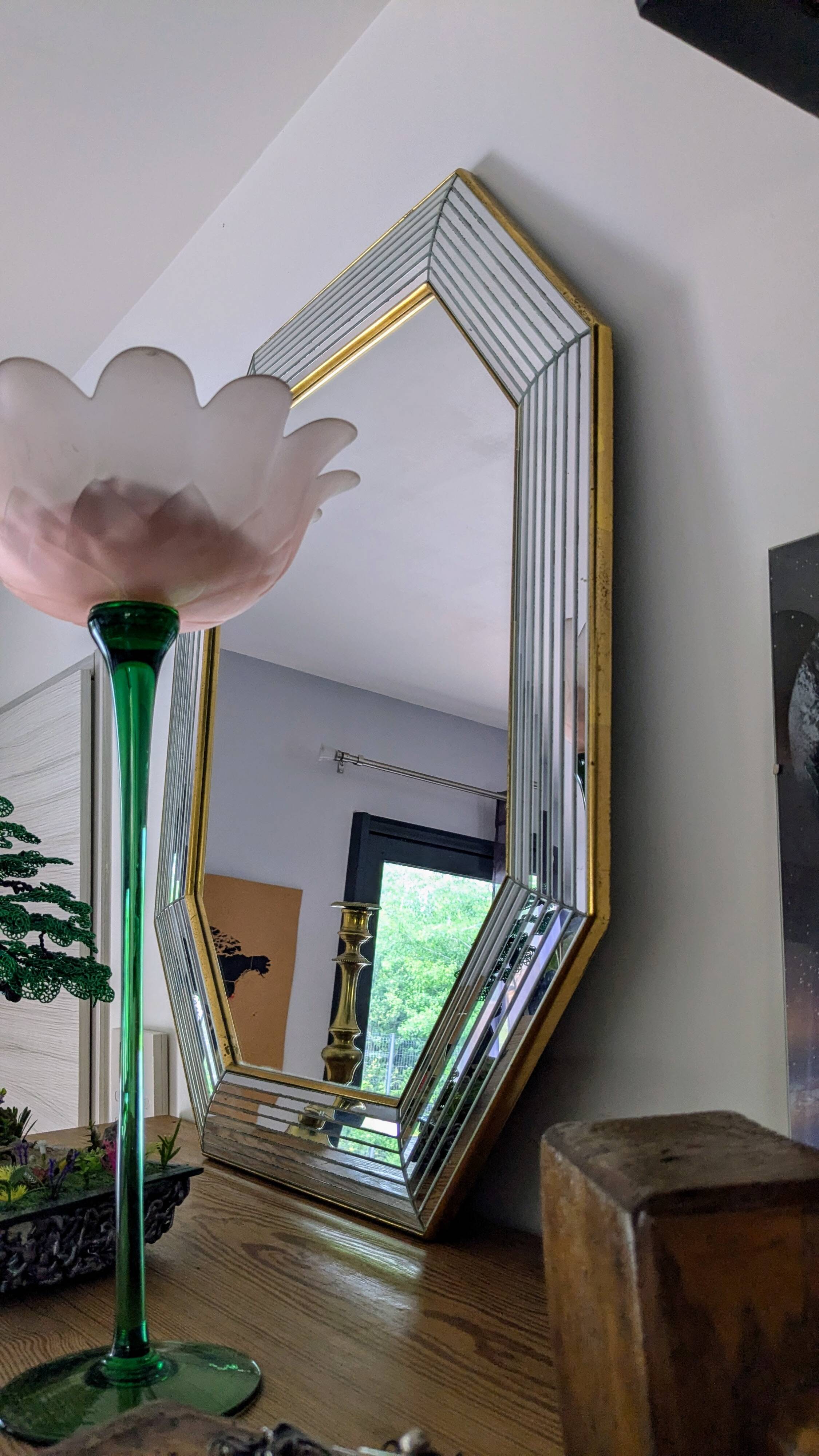 Octagonal mirror with brass parcloses by Jan Deknudt