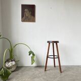 High tripod oak stool