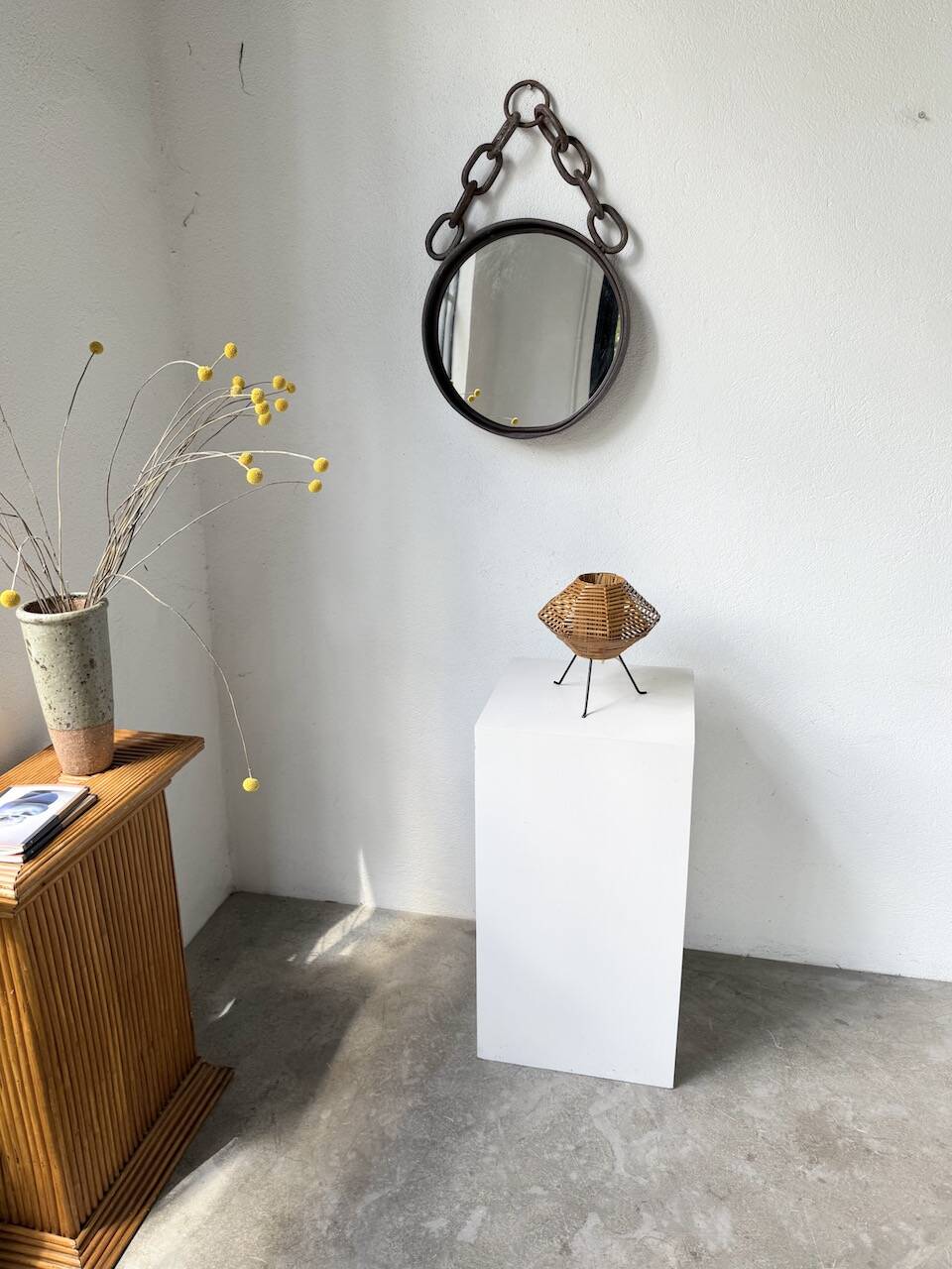 Brutalist mirror with metal chain from the 50s