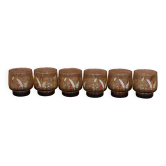 Set of 6 smoked glasses with Arcoroc ear of wheat decoration