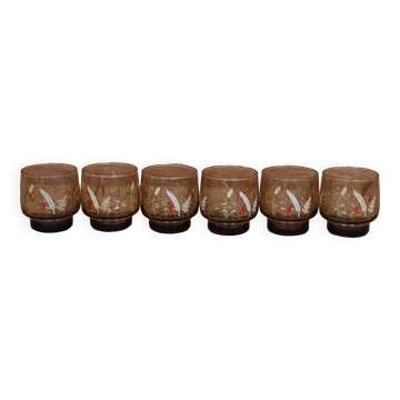 Set of 6 smoked glasses with Arcoroc ear of wheat decoration