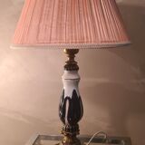 Ceramic and bronze foot lamp, pleated lampshade old pink 48x29 art deco