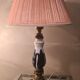 Lampe pied céramique et bronze, abat  jour plissé vieux rose 48x29  art deco