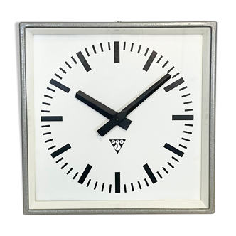 Grey Industrial Square Pragotron Wall Clock , 1970s