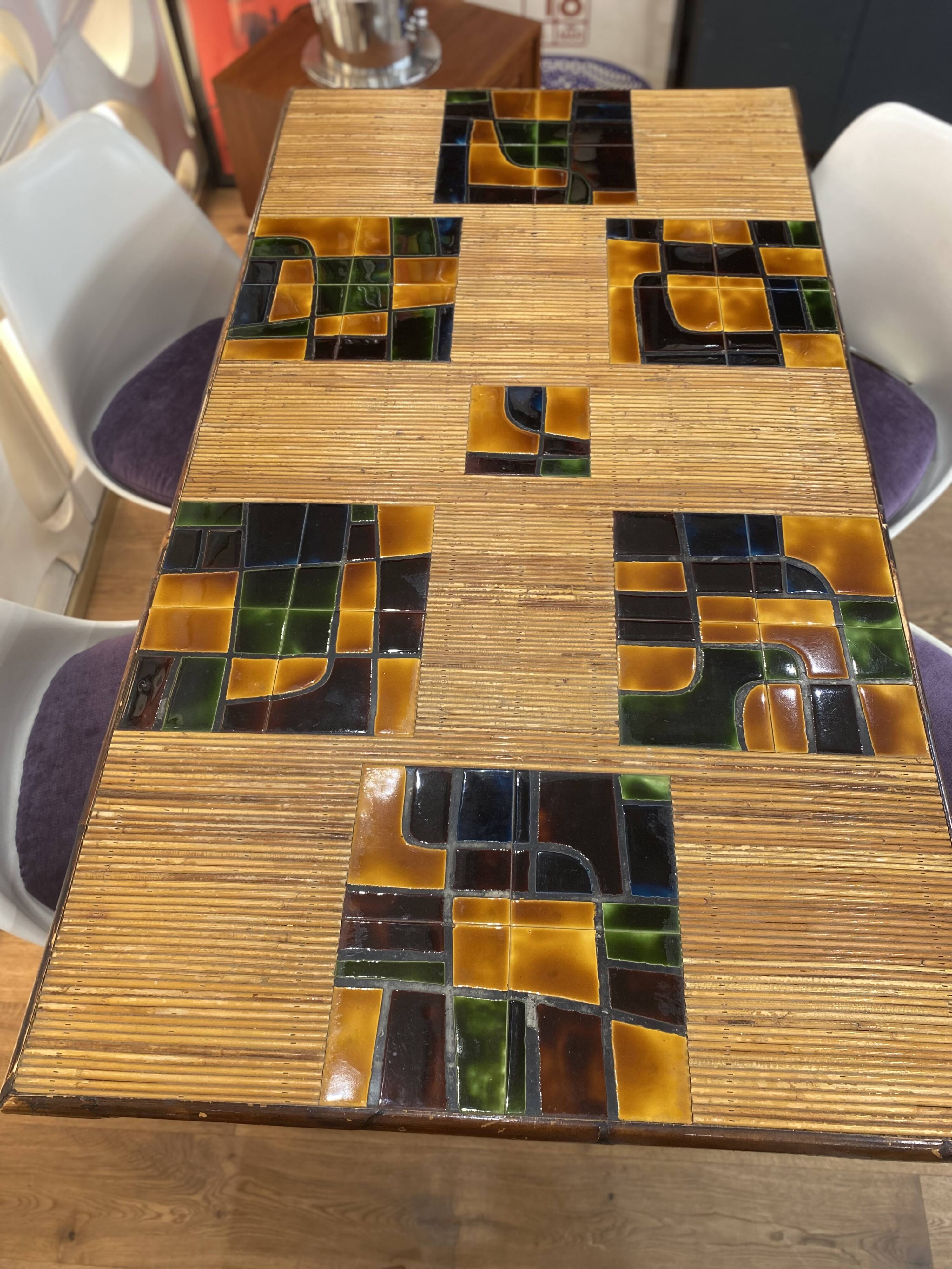 Adrien audoux & frida minet (20th century), dining table in stained rattan,