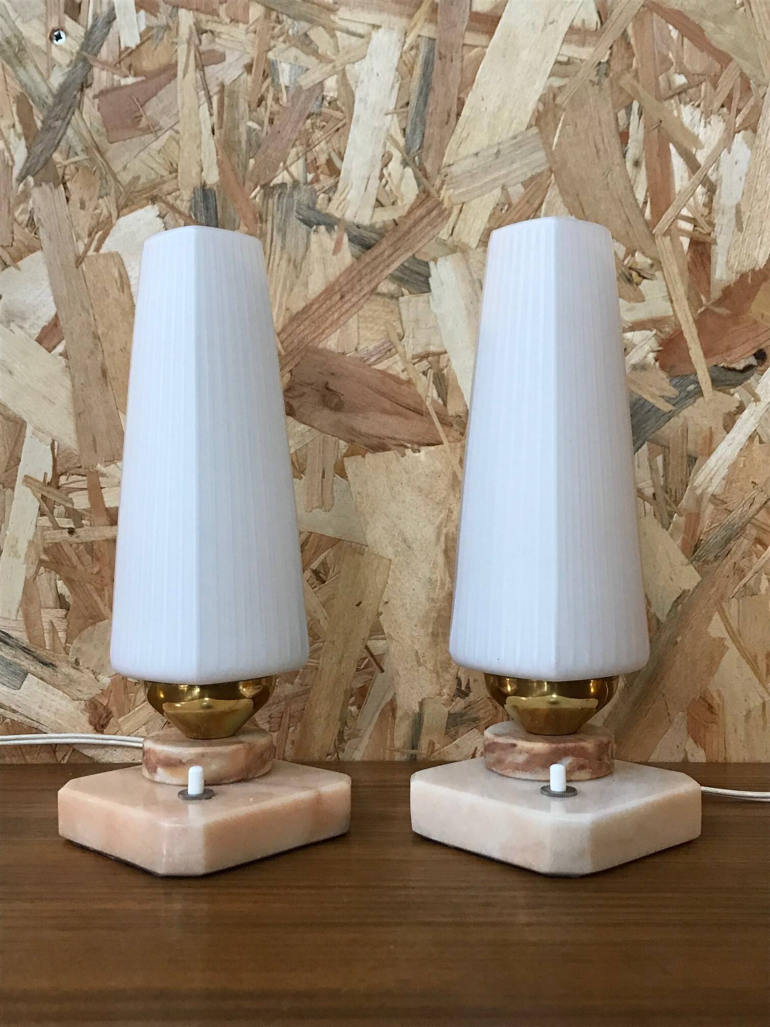 Vintage lamps in opaline and marble from the 1960s.