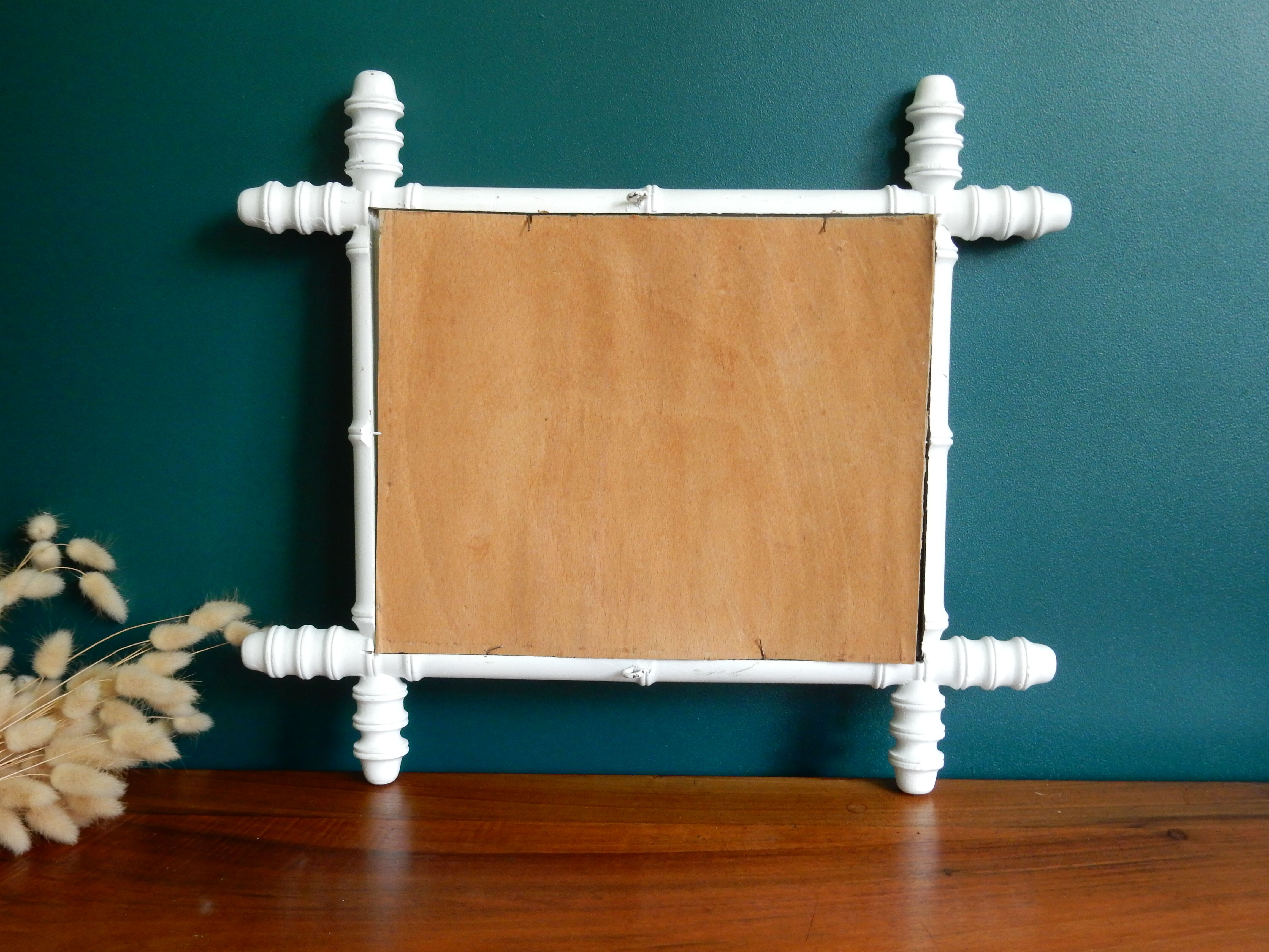 Bamboo mirror in wood turned white  46x40cm