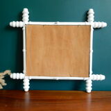 Bamboo mirror in wood turned white  46x40cm
