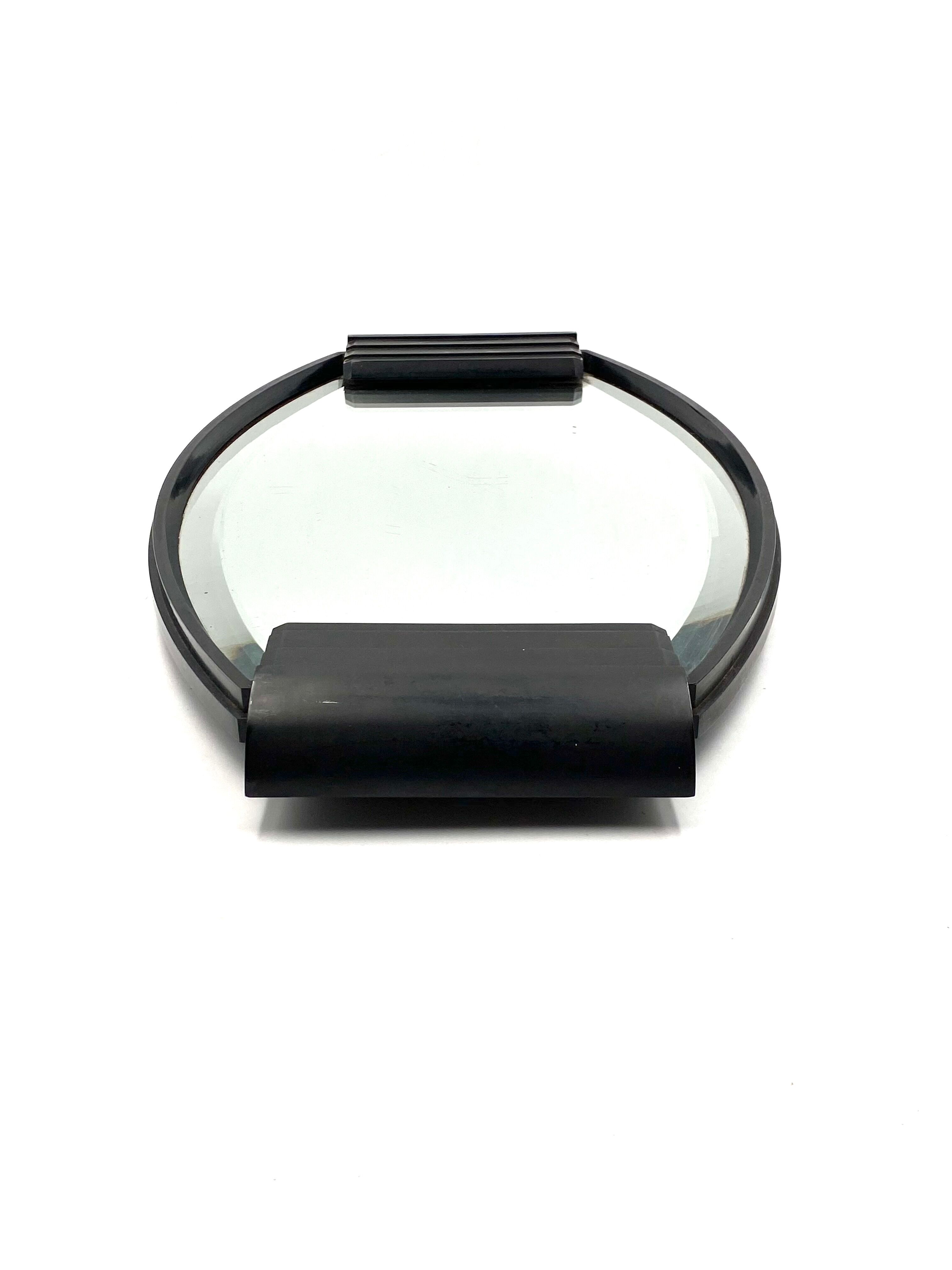 Art deco cubist bakelite mirrored tray, France 1930s