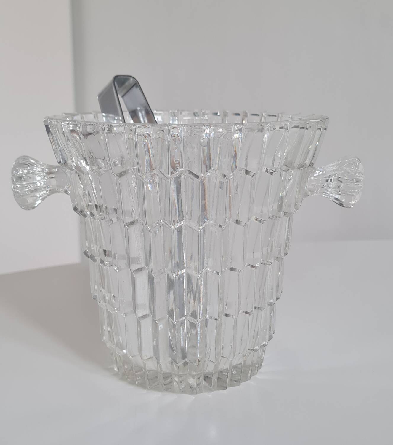 Crystal ice bucket and stainless steel tongs