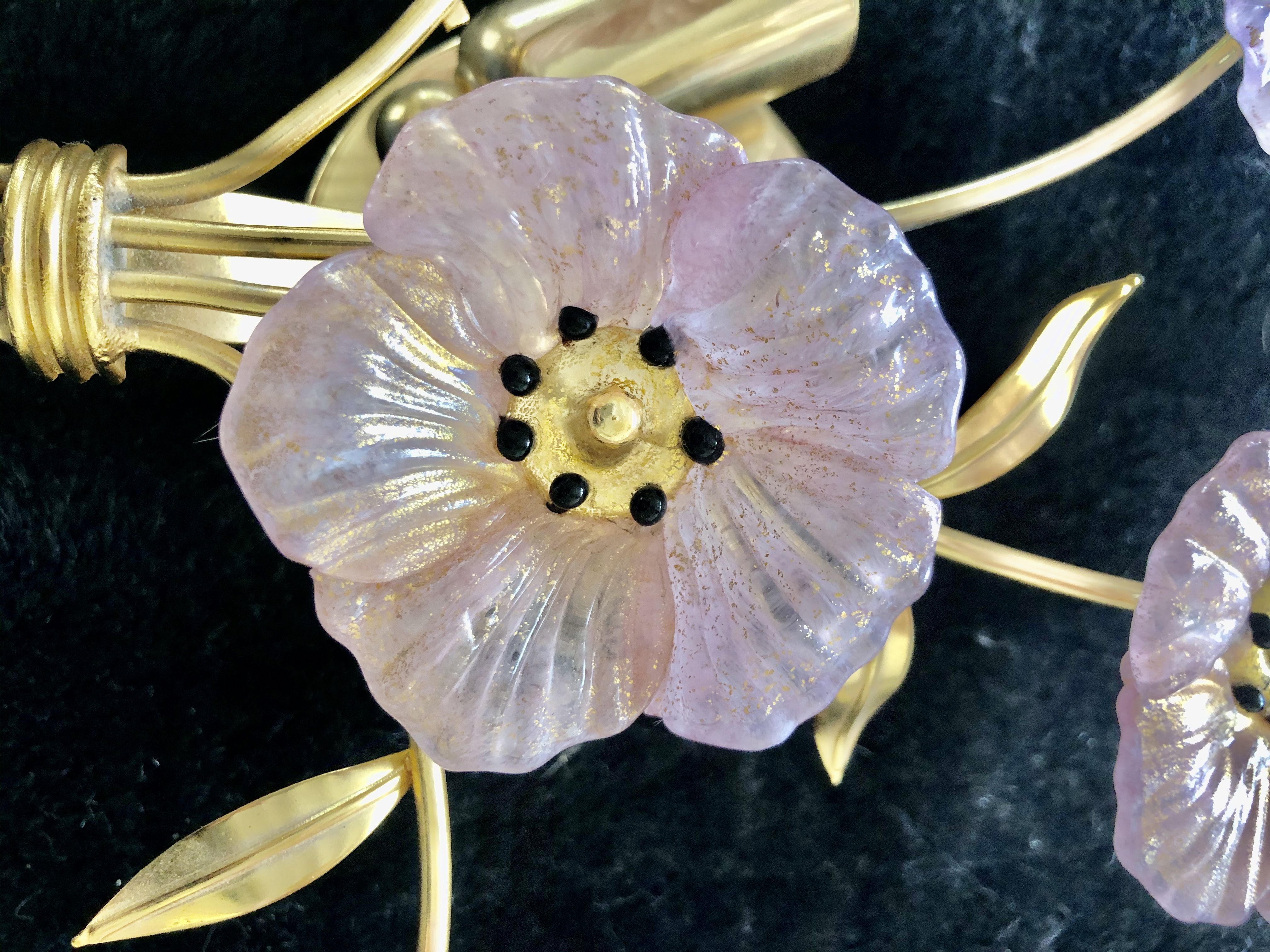 Barovier and Toso pair of flower model sonces in gold finish and gilding bouquets