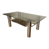 Coffee table chrome and smoked glass design 70s