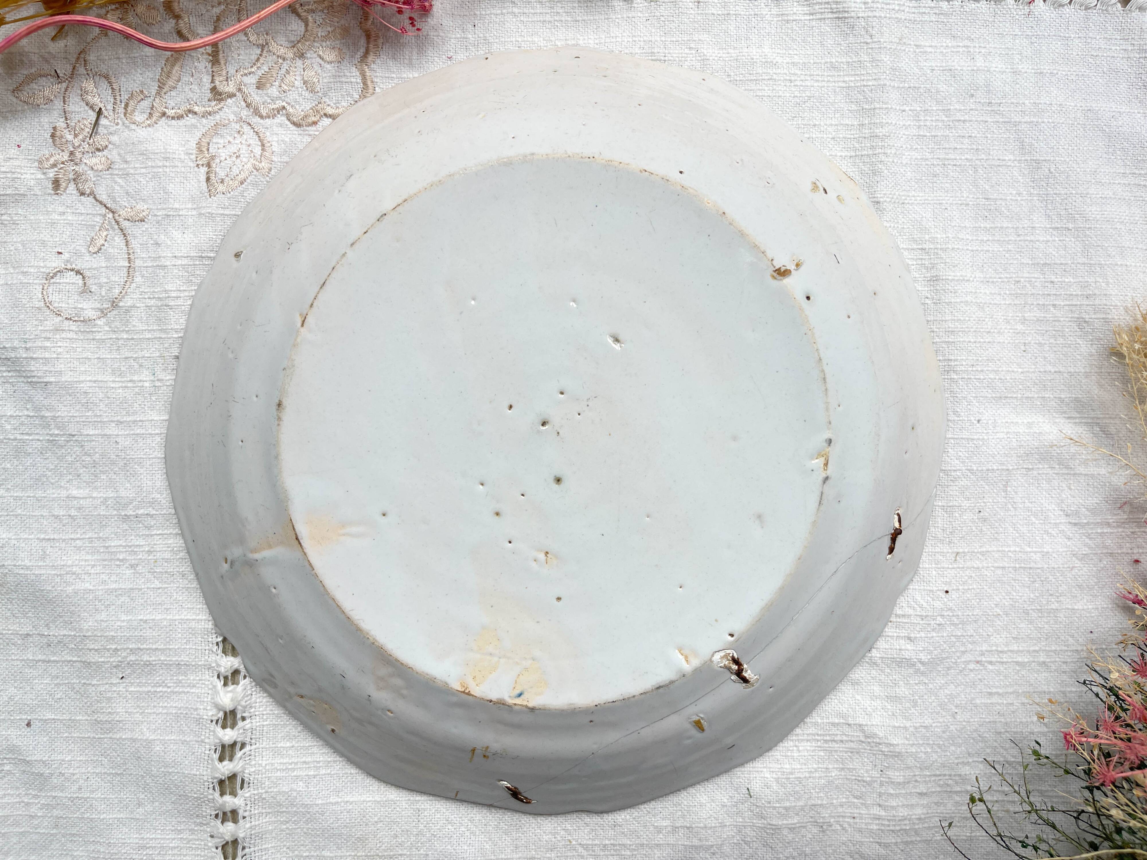 Antique French Earthenware Plate 18th Century NEVERS Small Blue Flowers