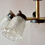 Vintage chandelier in molded glass, brass and steel - 5 branches - 1960s