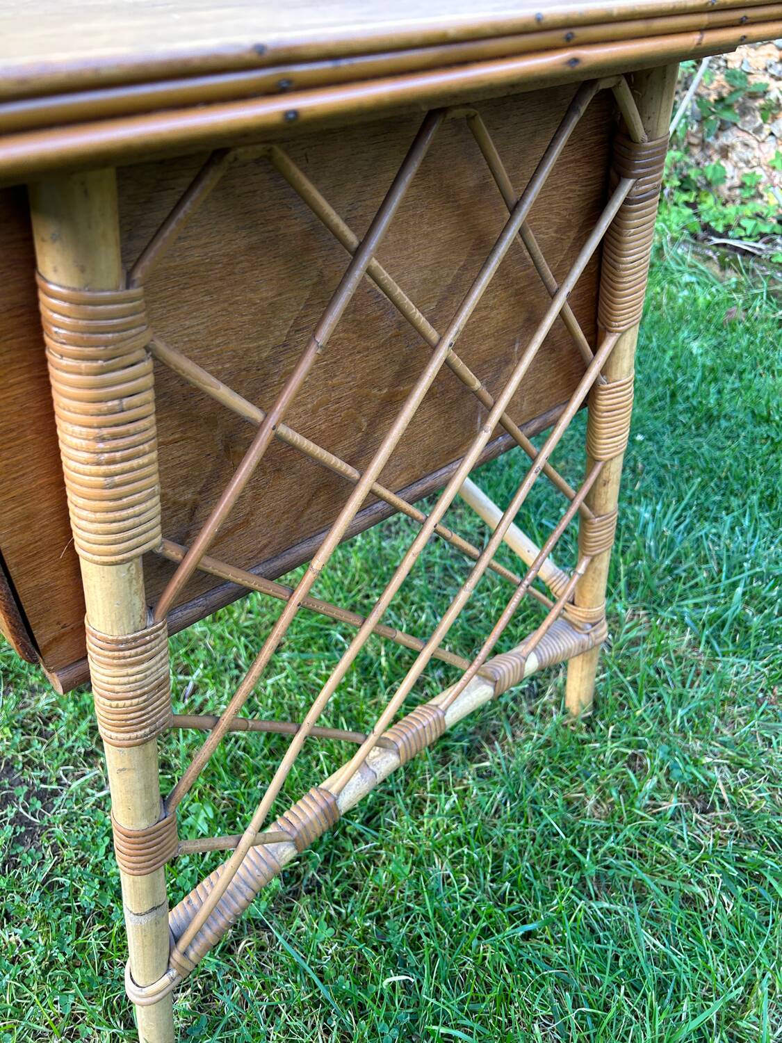 Vintage 1960 rattan desk by Louis Sognot