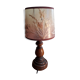 Lampe pied bois massif et abat jour fleurs et gramine sauvage  1970s