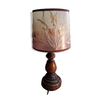 solid wood foot lamp and day offal flowers and wild gramine 1970s