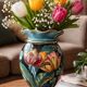 Large Vallauris vase signed JTF = F – 31 cm – polychrome floral decoration