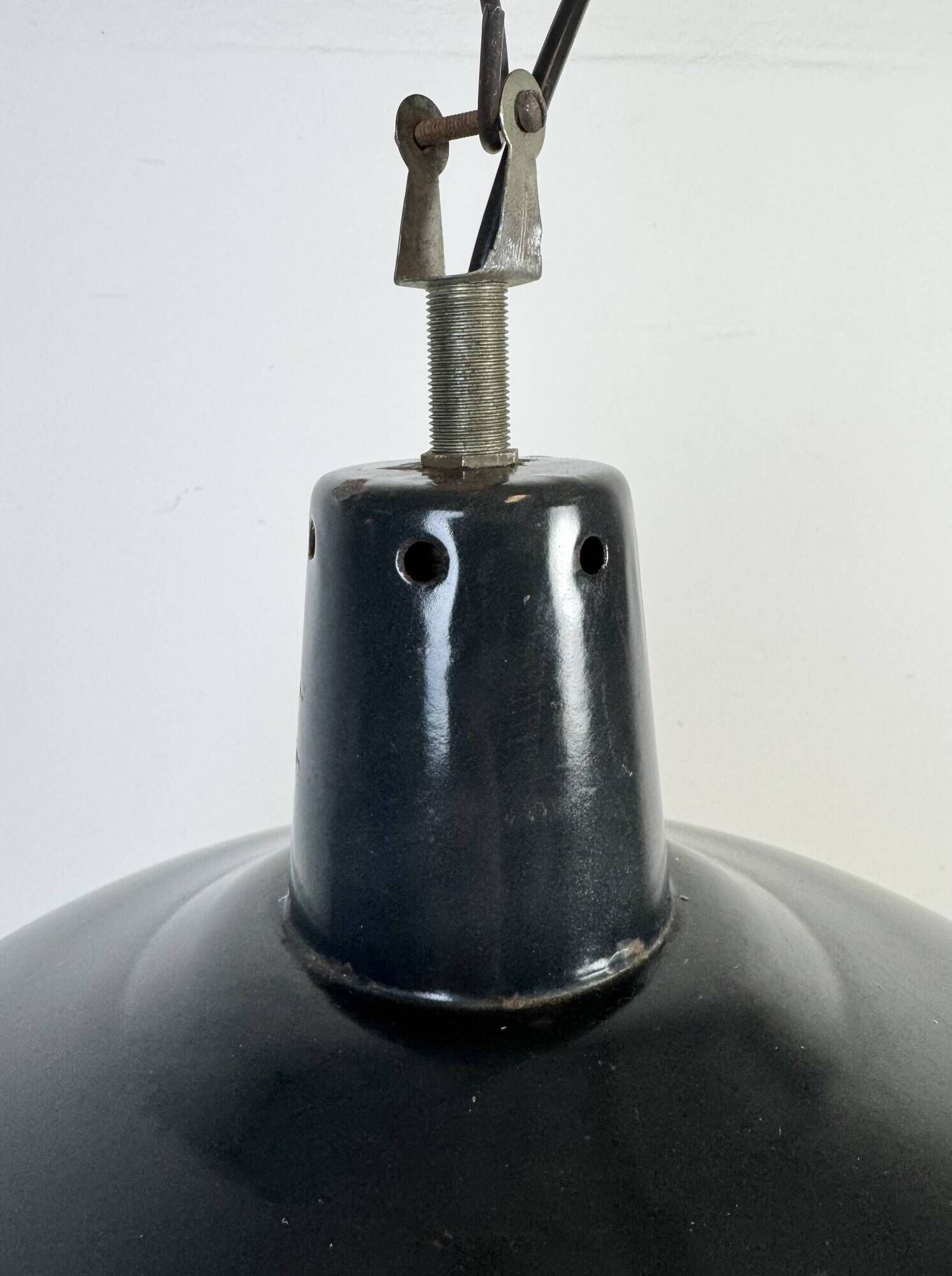 Industrial French Black Enamel Factory Pendant Lamp, 1960s