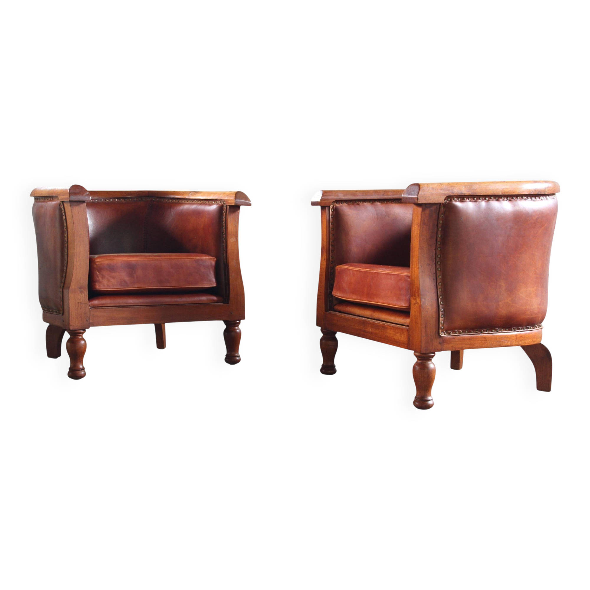 Vintage pair of 20th century Danish Leather Chairs, ca. 1930s