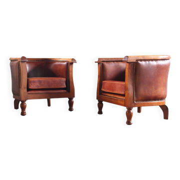 Paire vintage de chaises en cuir danoises du 20e siècle, vers les années 1930.