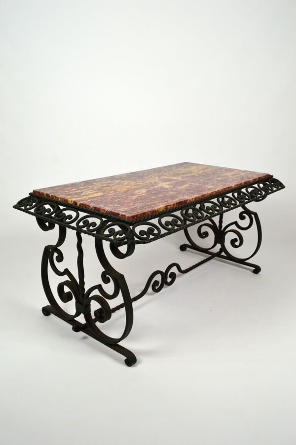 Table basse en marbre et fer forgé circa 1940