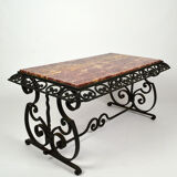 Coffee table in marble and wrought iron, circa 1940