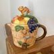 Vintage fruit and bear barbotine teapot