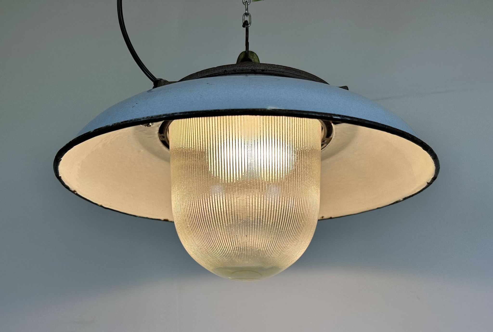 Industrial Blue Enamel Factory Pendant Lamp in Cast Iron from Zaos, 1960s