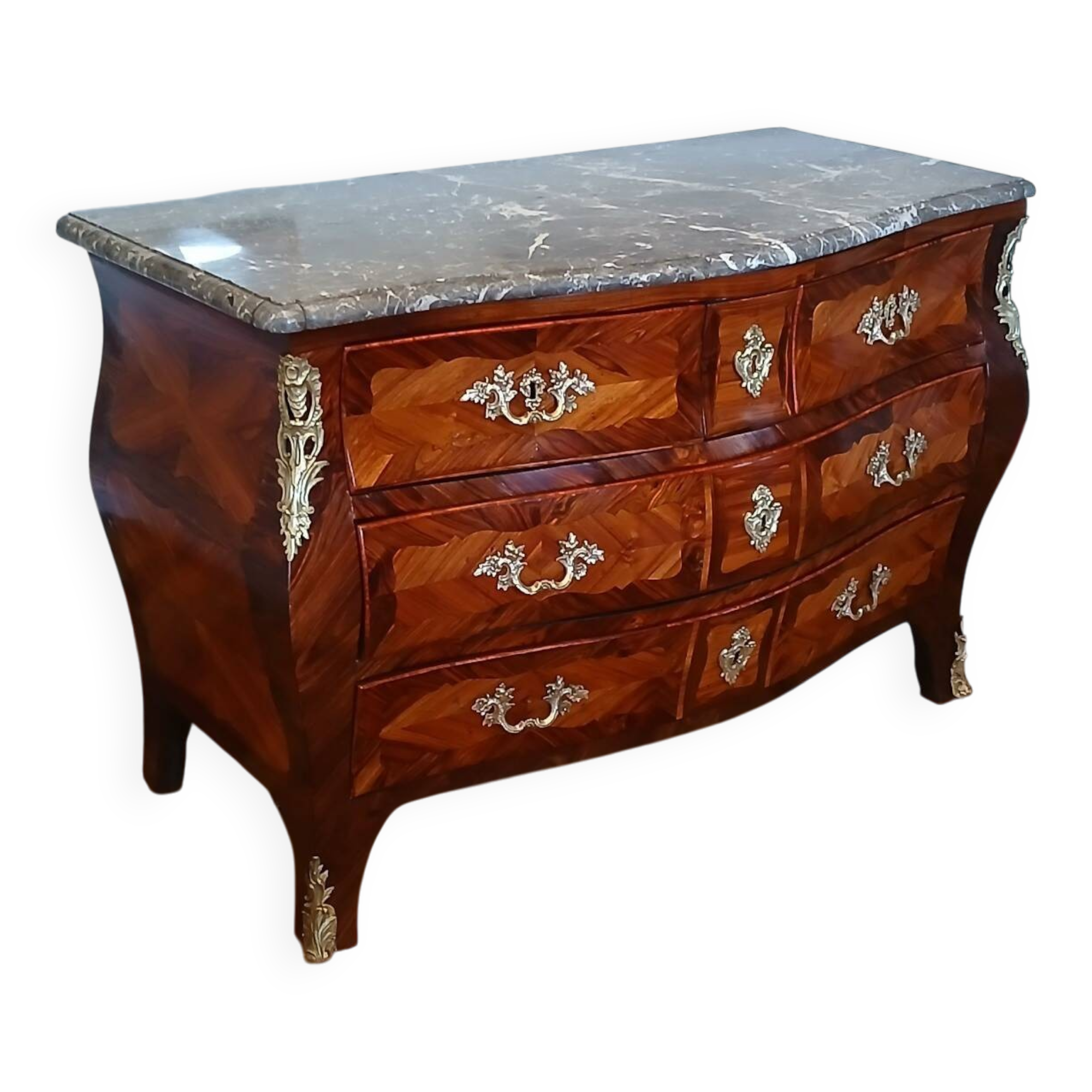 Louis XV period commode with tomb-like shape, stamped Léonard Boudin 1735-1807, 18th century
