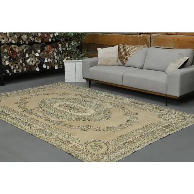 1970s vintage Turkish Oushak handmade wool cotton orange area rug 209x310
