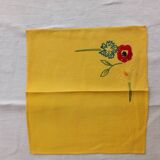 Small vintage yellow embroidered tablecloth and 12 napkins.