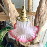 Vintage pink frosted glass tulip lamp