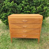Antique vintage chest of drawers with spindle legs and 4 drawers, 1970s