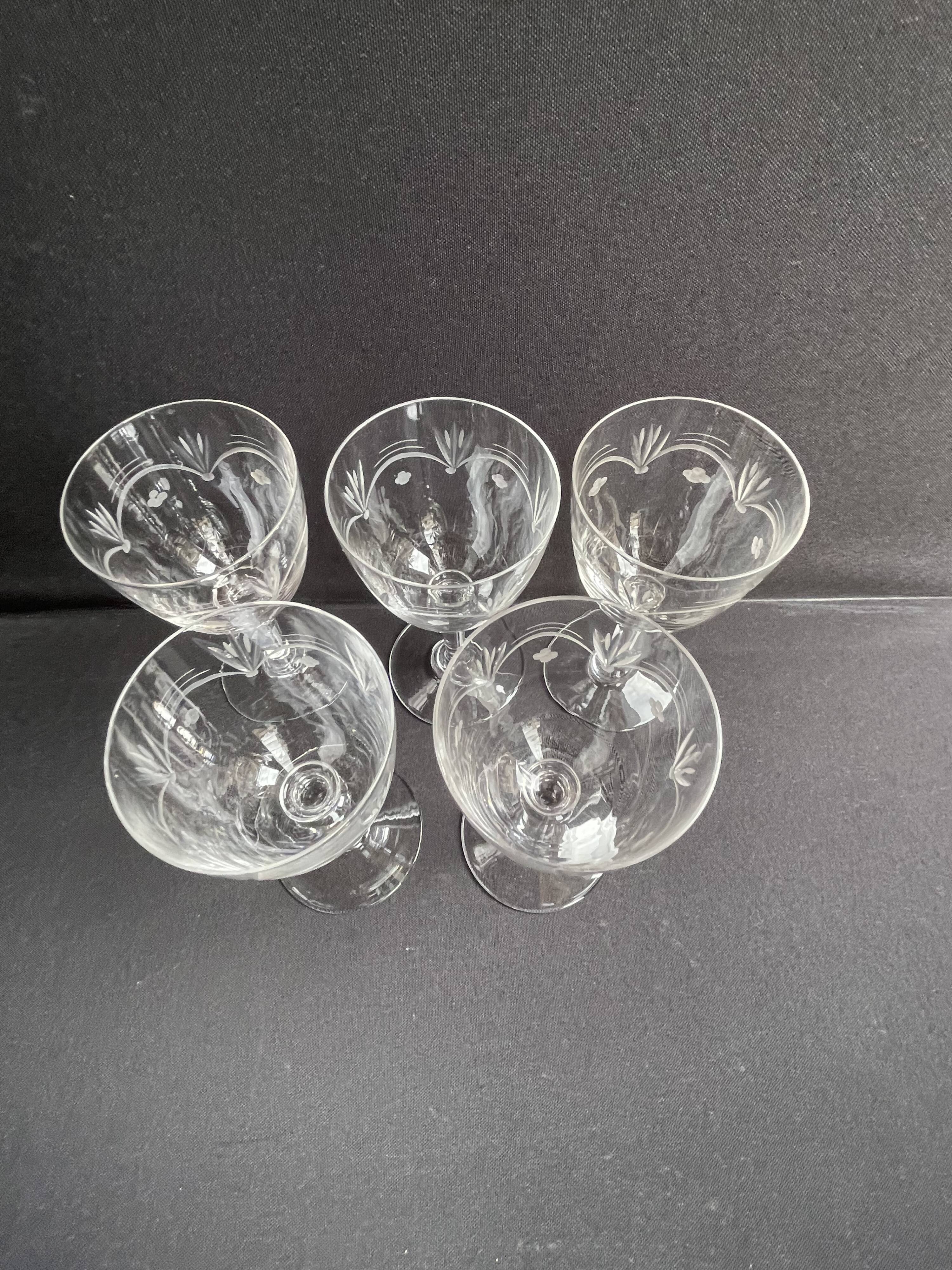 5 Blown, cut and engraved crystal water glasses
