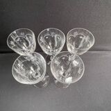 5 Verres à eau en cristal soufflé, taillé et gravé