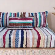 Pastel striped floor cushion, handwoven recycled cotton boucherouite.