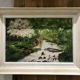 Oil on canvas river in grove