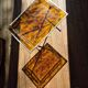 Coffee table with amber Bakelite top, turtle pattern, Vintage 70's