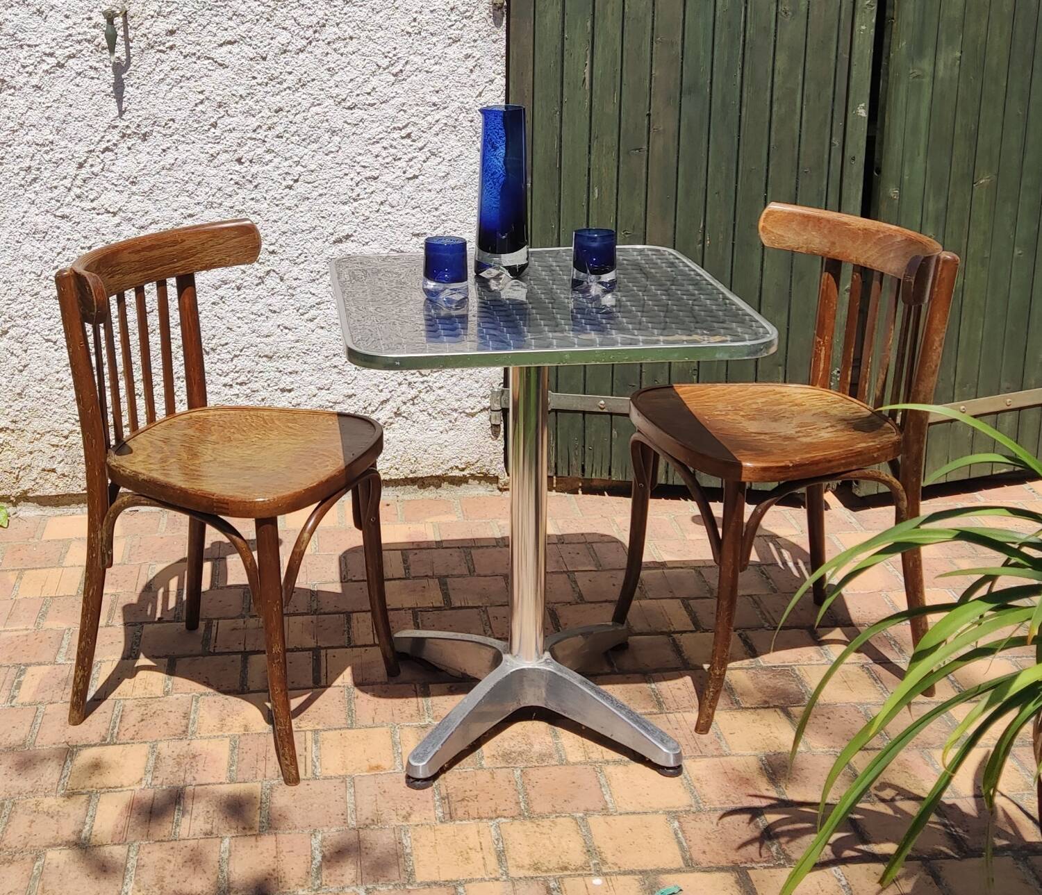 Set of 2 vintage wooden bistro chairs