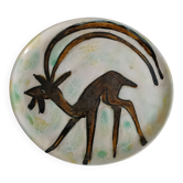 Ceramic plate by Jacques Marie, deer decoration, 1960