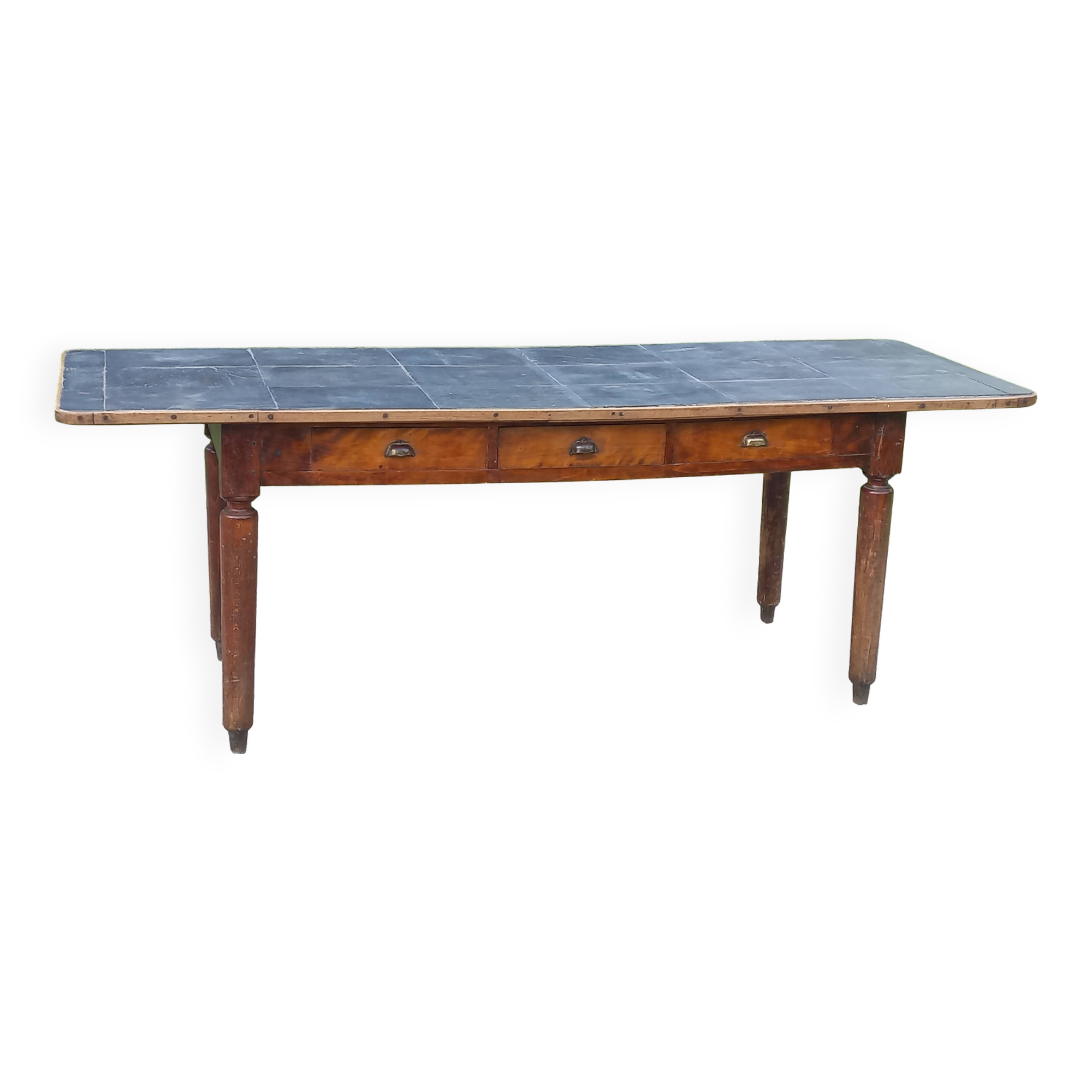 Farmhouse table, late 19th/early 20th century, 6 drawers, slate top 2