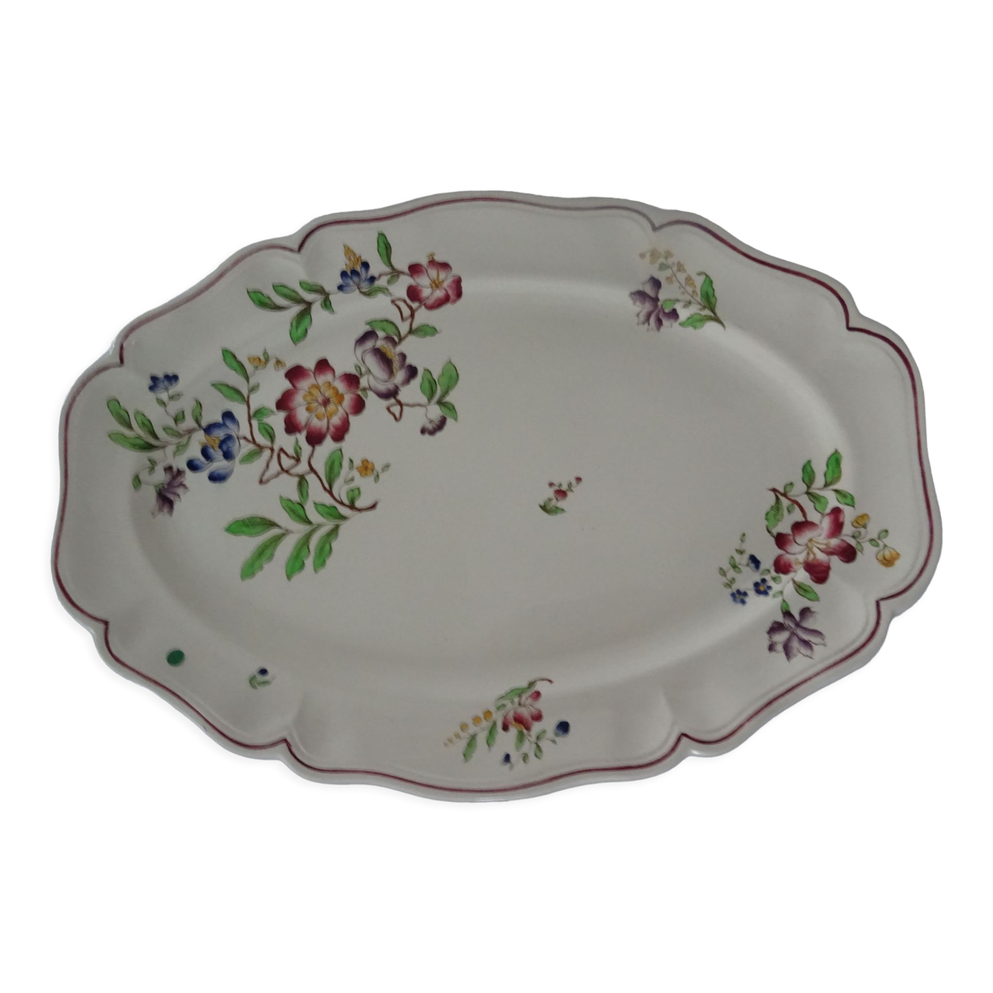 Oval dish Sarreguemines faience old flower decoration Strasbourg