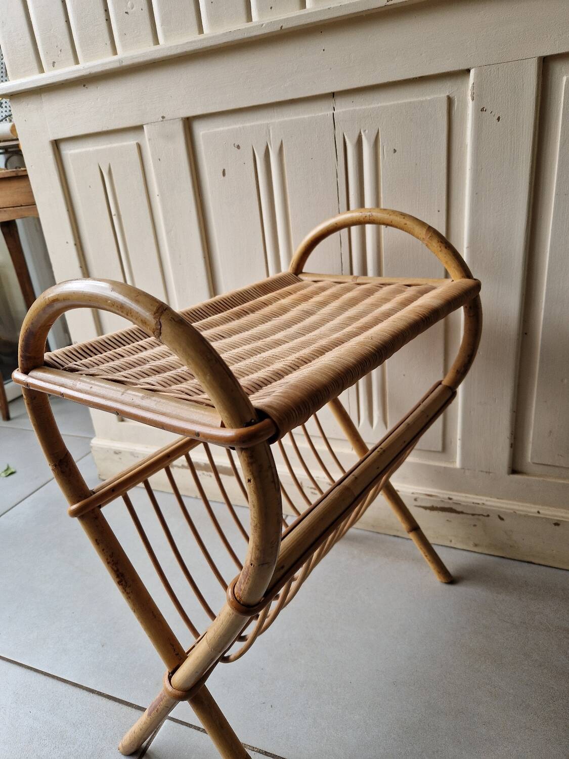 Vintage rattan magazine rack