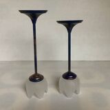 Pair of glass and metal flower candlesticks