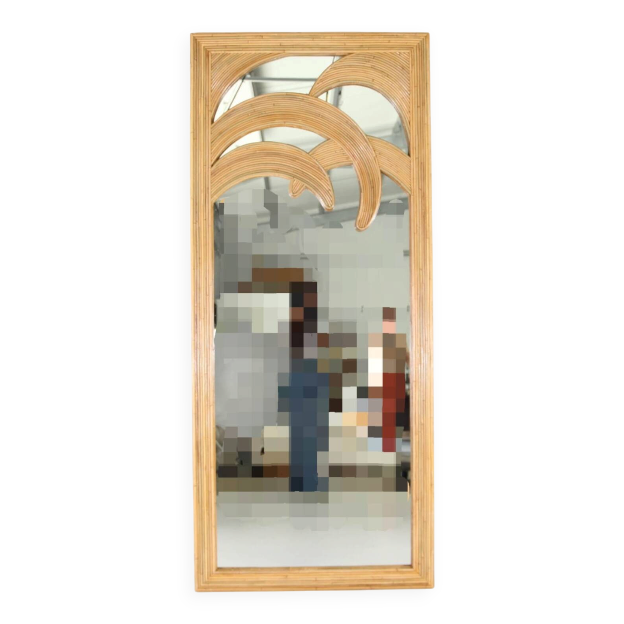 Large "palm" mirror in rattan