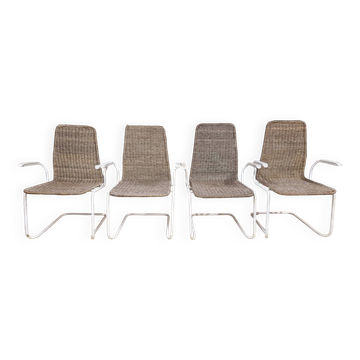 Set of 4 wicker armchairs 1970