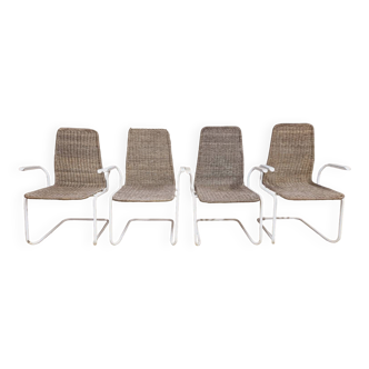 Set de 4 fauteuils osier 1970